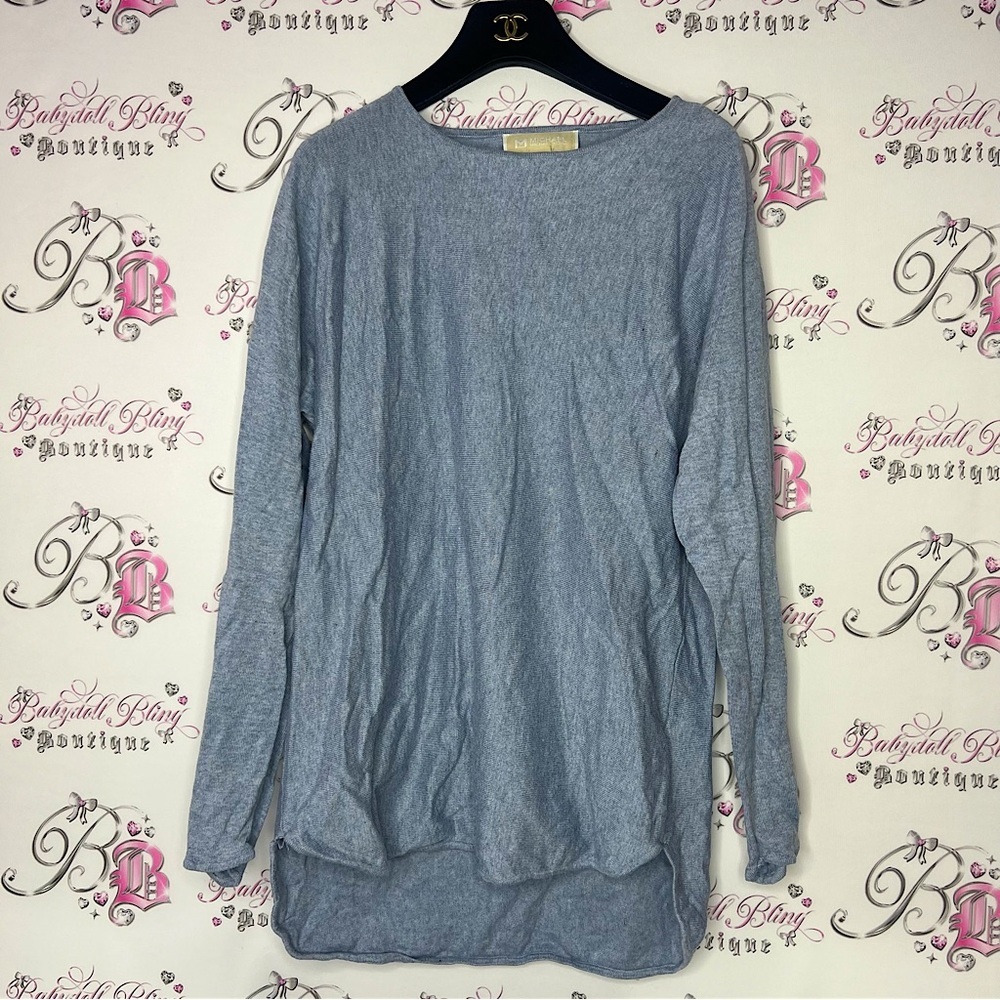 Michael Kors sweater blue cotton candy with silver metal emblem logo on back